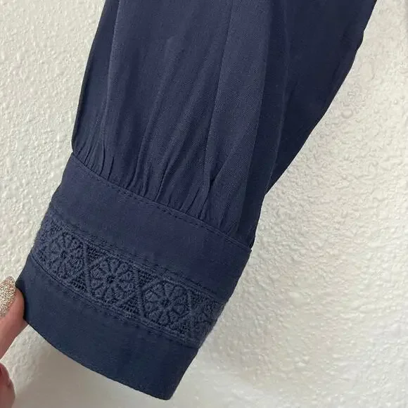 Boden Imi Jersey Trim Top long sleeve lace detail pleated boho bohemian navy 8 - Picture 2 of 11